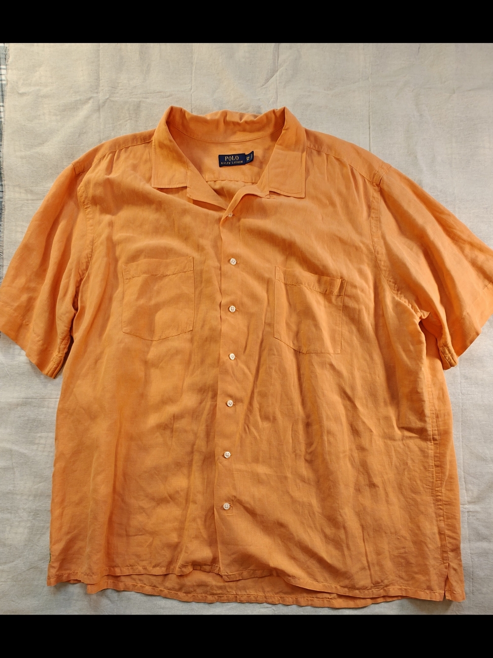 Polo by Ralph Lauren 3XB Silk/Linen Bright Orange Short-Sleeve Button-Down Shirt